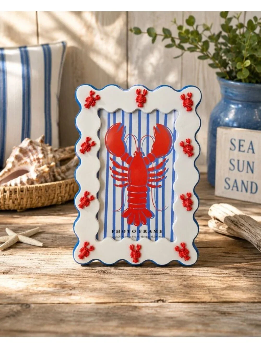 New Lobster Coastal Nautical Beach Blue 3D Room Decor Photo Picture Frame 4x6